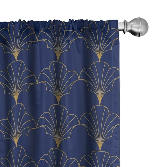 Ambesonne Art Deco Curtains, Navy Vintage Line Shells, Pair of 28"x95", Navy Blue and Sand Brown