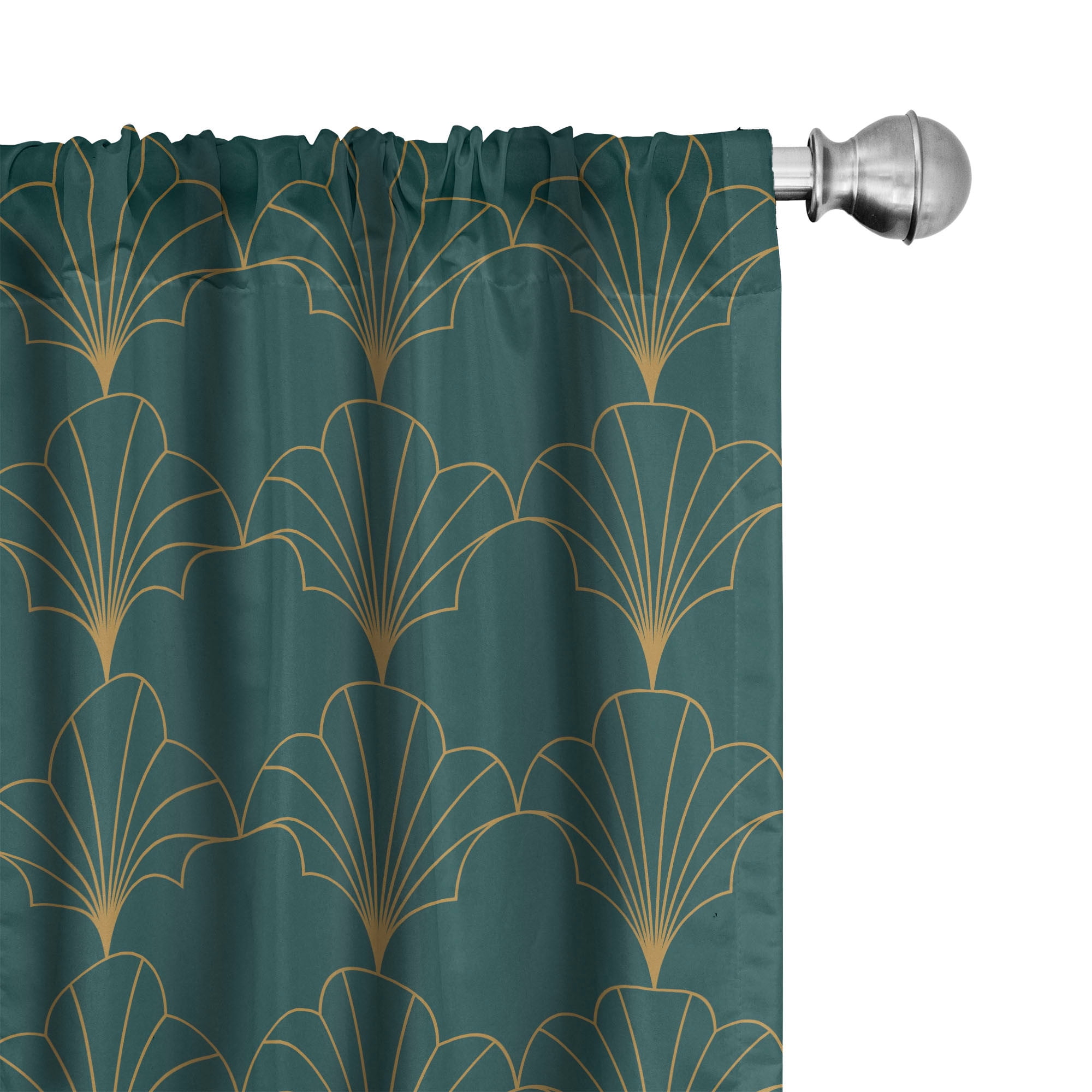 Teal and Sand Brown Art Deco Microfiber Rod Pocket Curtains