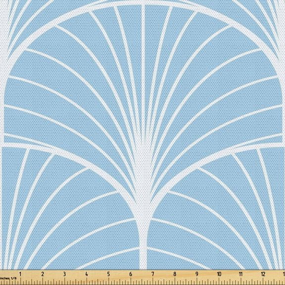 Ambesonne Art Deco Fabric by the Yard Upholstery, Blue Geometric Circles, 1 Yard, Pale Blue and White