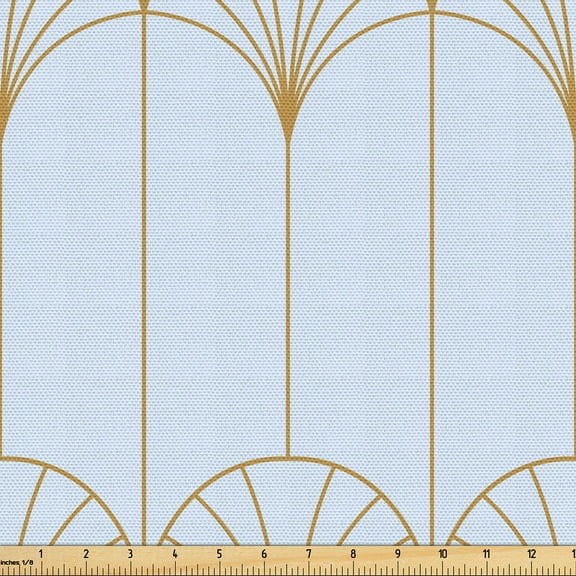 Ambesonne Art Deco Fabric by the Yard Upholstery, Blue Simple Vintage Motif, 1 Yard, Pale Blue and Sand Brown