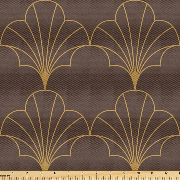 Ambesonne Art Deco Fabric by the Yard Upholstery, Dark Brown Vintage Shells, 10 Yards, Dark Brown Sand Brown