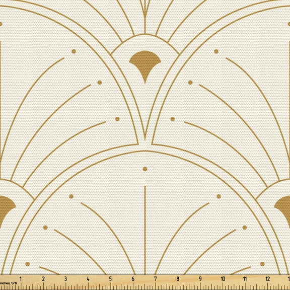 Ambesonne Art Deco Fabric by the Yard Upholstery, Eggshell Classic Scales, 5 Yards, Eggshell and Sand Brown