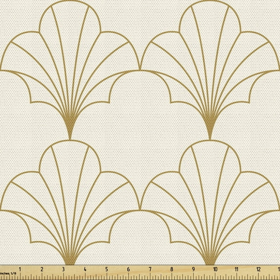 Ambesonne Art Deco Fabric by the Yard, Eggshell Vintage Shells, 2 Yards, Eggshell and Sand Brown