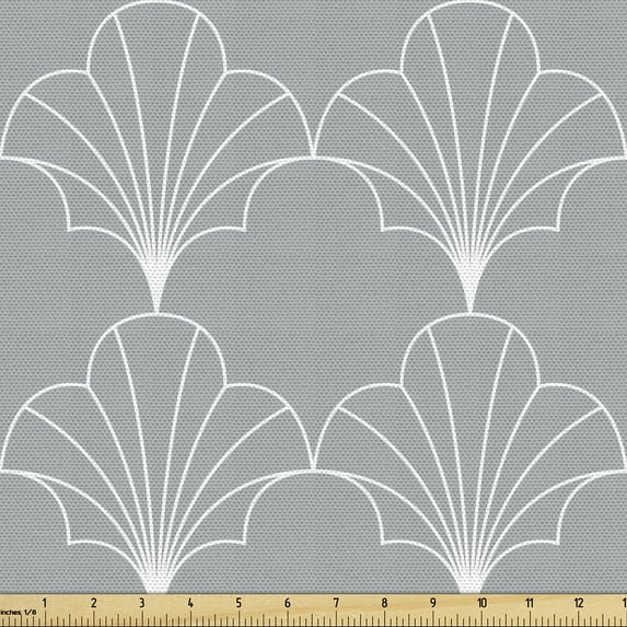 Ambesonne Art Deco Fabric by the Yard Upholstery, Grey White Vintage Shells, 2 Yards, Grey and White