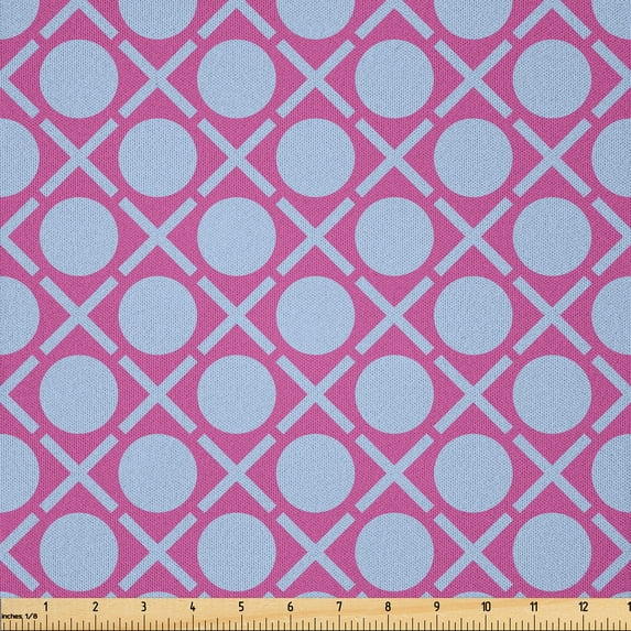 Ambesonne Art Deco Fabric by the Yard Microfiber, Circles and Dashes Pattern, 10 Yards, Fuchsia Pink Grey