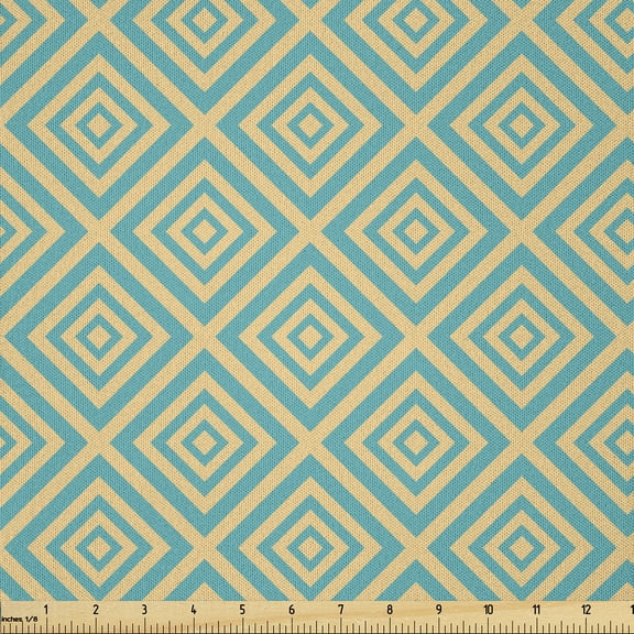 Ambesonne Art Deco Fabric by the Yard Microfiber, Geometric Contemporary, 1 Yard, Turquoise and Yellow