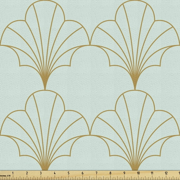 Ambesonne Art Deco Fabric by the Yard Upholstery, Minty Vintage Line Shells, 5 Yards, Mint Green Sand Brown