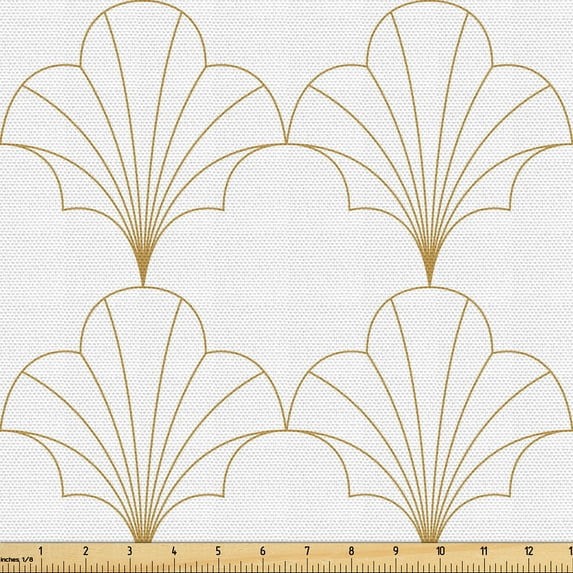 Ambesonne Art Deco Fabric by the Yard Upholstery, Off White Vintage Shells, 3 Yards, Off White and Sand Brown