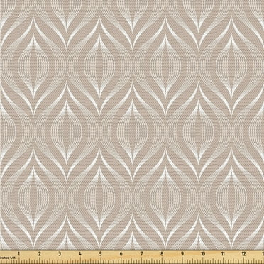 Ambesonne Art Deco Fabric by the Yard Upholstery, Ogee Shapes Pattern Print, 2 Yards, Warm Taupe White