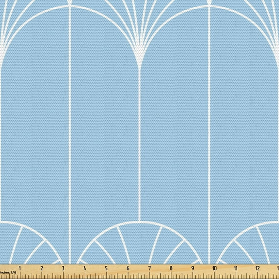 Ambesonne Art Deco Fabric by the Yard Upholstery, Pale Blue Simple Vintage, 2 Yards, Pale Sky Blue and White