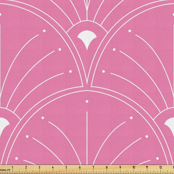Ambesonne Art Deco Fabric by the Yard Upholstery, Pink Color Classic Scales, 5 Yards, Pink and White