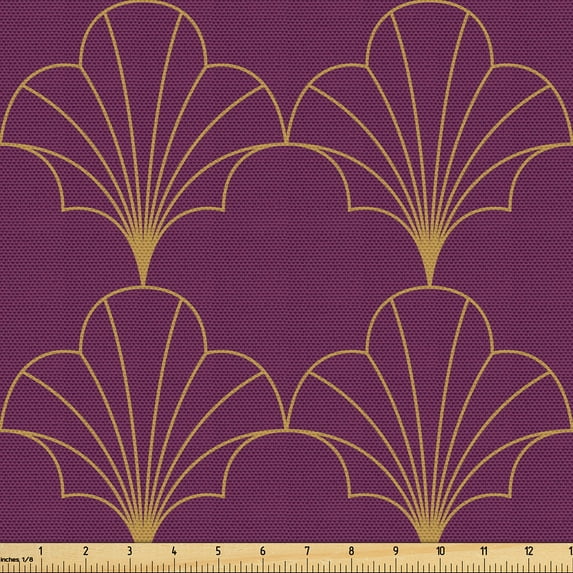 Ambesonne Art Deco Fabric by the Yard Upholstery, Plum Vintage Line Shells, 1 Yard, Plum and Sand Brown