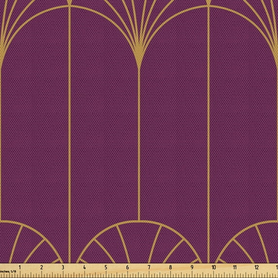 Ambesonne Art Deco Fabric by the Yard Upholstery, Purple Simple Vintage Grid, 1 Yard, Purple and Sand Brown