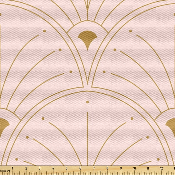 Ambesonne Art Deco Fabric by the Yard Upholstery, Rosy Color Classic Scales, 1 Yard, Rose and Sand Brown