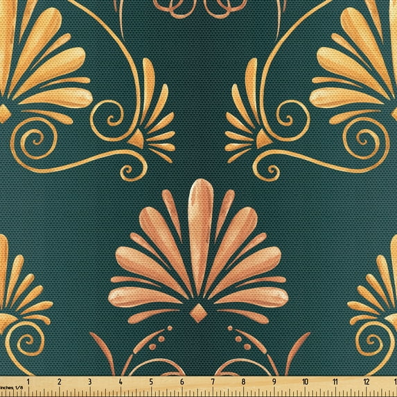 Ambesonne Art Deco Fabric by the Yard Upholstery, Shell Curlicue Vintage Art, 1 Yard, Salmon Earth Yellow
