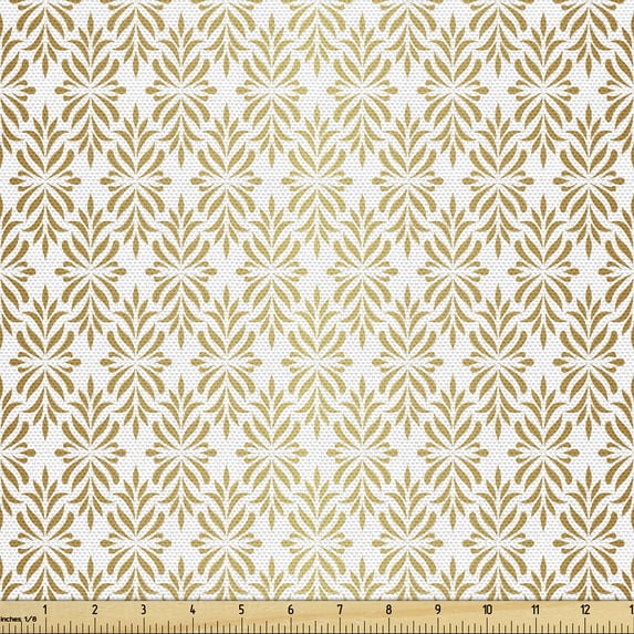 Ambesonne Art Deco Fabric by the Yard Upholstery, Brownish Floral Shapes, 1 Yard, Sand Brown and White
