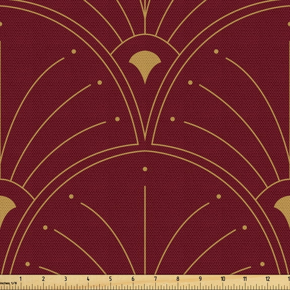 Ambesonne Art Deco Fabric by the Yard Upholstery, Burgundy Classic Scales, 1 Yard, Burgundy and Sand Brown