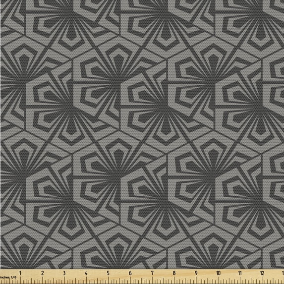 Ambesonne Art Deco Fabric by the Yard Upholstery, Gothic Flowers Repetitive, 3 Yards, Grey Pale Sepia