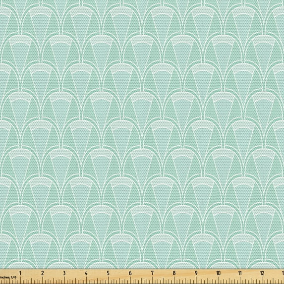 Ambesonne Art Deco Fabric by the Yard Upholstery, Greenish Triangles Circles, 1 Yard, Almond Green and White