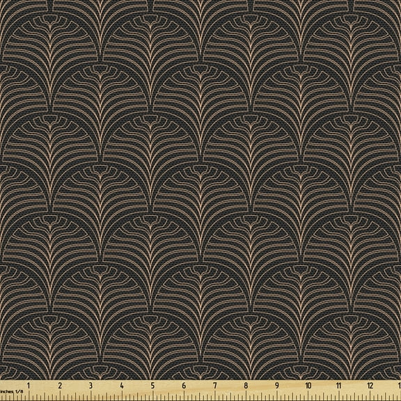 Ambesonne Art Deco Fabric by the Yard Upholstery, Hemicircle and Stripes, 5 Yards, Peach Dark Grey Ecru