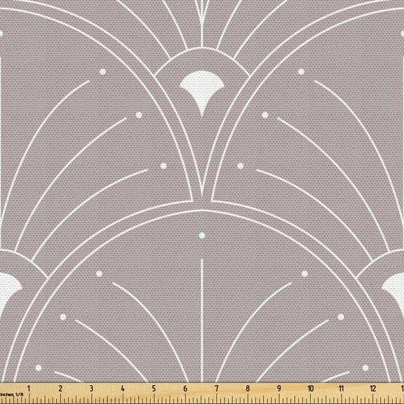 Ambesonne Art Deco Fabric by the Yard Upholstery, Neutral Classic Scales, 1 Yard, Warm Taupe and White