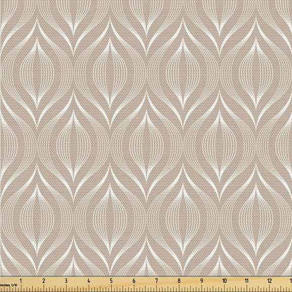 Ambesonne Art Deco Fabric by the Yard Upholstery, Ogee Shapes Pattern Print, 1 Yard, Warm Taupe White