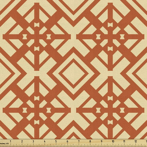 Ambesonne Art Deco Fabric by the Yard Upholstery, Retro Rhombuses and Lines, 1 Yard, Beige and Burnt Orange