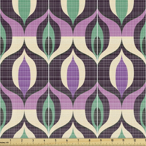 Ambesonne Art Deco Fabric by the Yard Upholstery, Rhythmic Colorful Ornates, 1 Yard, Sea Green Fuchsia