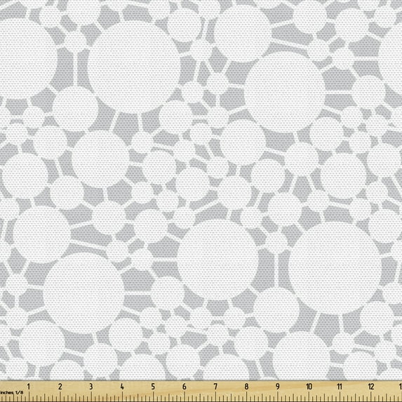 Ambesonne Art Deco Fabric by the Yard Upholstery, Rounds Lines Simplicity, 3 Yards, Pale Grey and White