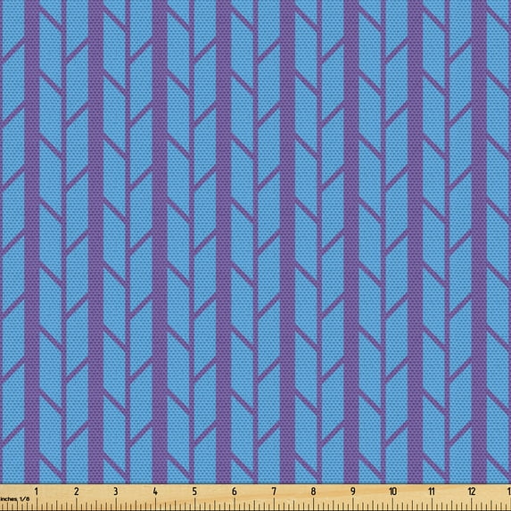 Ambesonne Art Deco Fabric by the Yard Upholstery, Simplified Repeating Lines, 2 Yards, Violet Sea Blue and Mauve