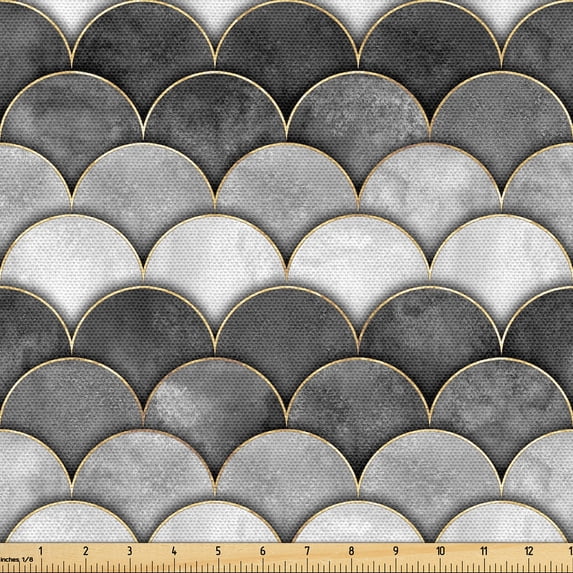 Ambesonne Art Deco Fabric by the Yard Upholstery, Wavy Motifs Monochrome Art, 10 Yards, Grey Coconut and Mustard