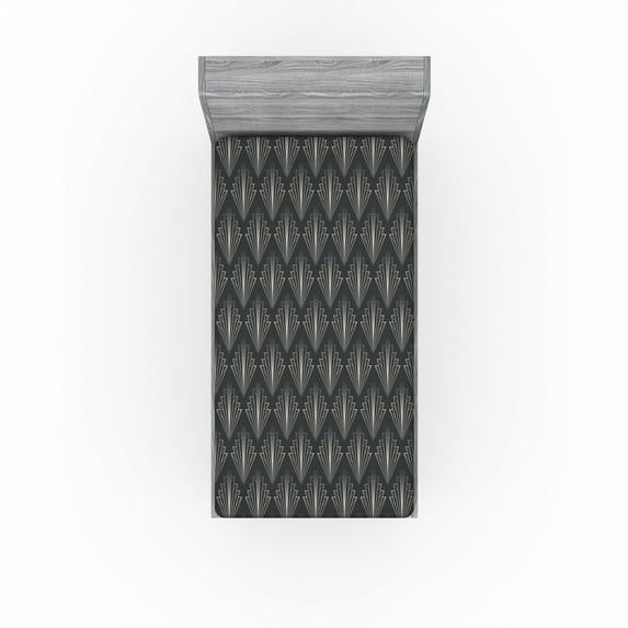 Ambesonne Art Deco Fitted Sheet, Abstract Concept 60s Lover, Twin Size, Grey and Pale Tan