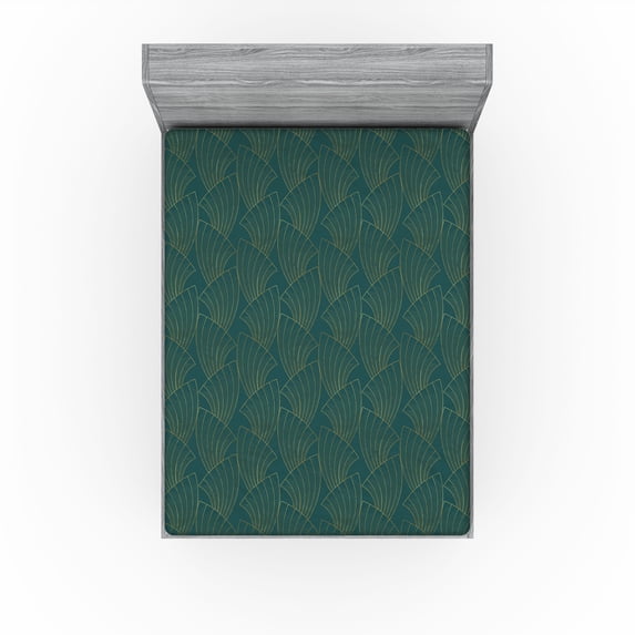 Ambesonne Art Deco Fitted Sheet, Ornamental Vintage Flowers, Full Size, Teal Earth Yellow