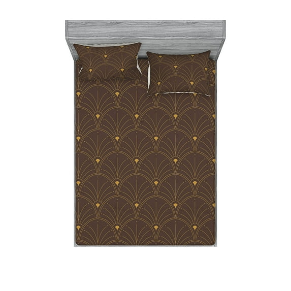 Ambesonne Art Deco Fitted Sheet & Pillow Sham Set, Dark Brown Classic Scales, Queen, Dark Brown Sand Brown