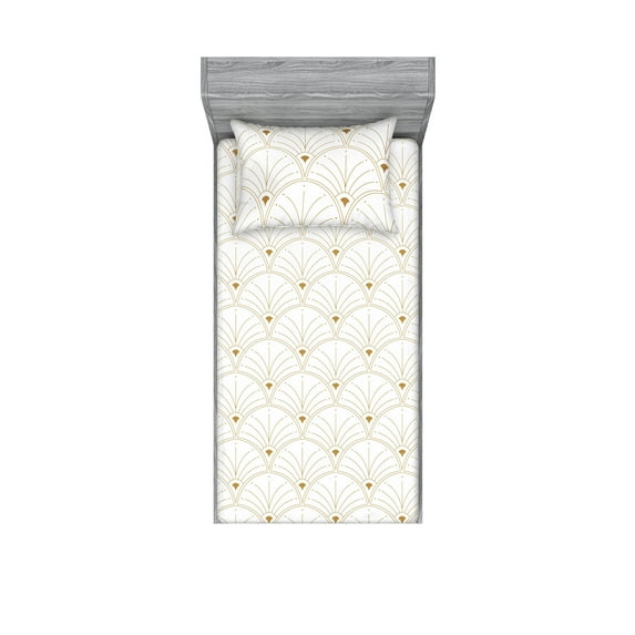 Ambesonne Art Deco Fitted Sheet & Pillow Sham Set, Off White Classic Scales, Twin, Off White Sand Brown