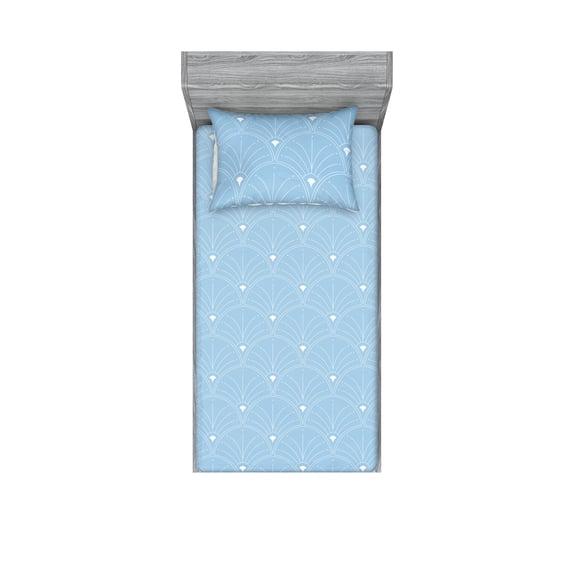 Ambesonne Art Deco Fitted Sheet & Pillow Sham Set, Pale Blue Classic Scales, Twin, Pale Blue and White