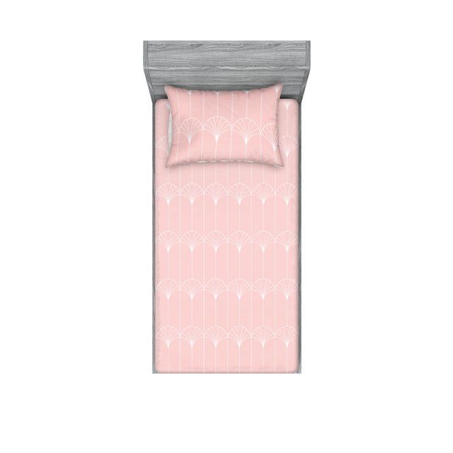 Ambesonne Art Deco Fitted Sheet & Pillow Sham Set, Rose Simple Vintage Motif, Twinxl, Rose White