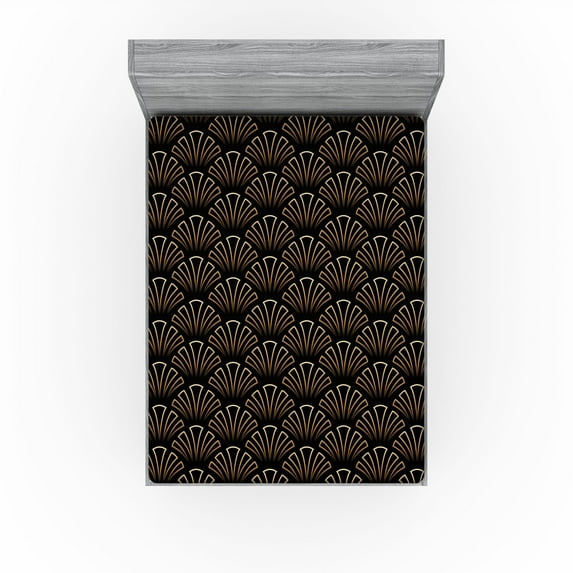 Ambesonne Art Deco Fitted Sheet, Shell Shapes Geometric Art, California King, Brown Black and Ecru