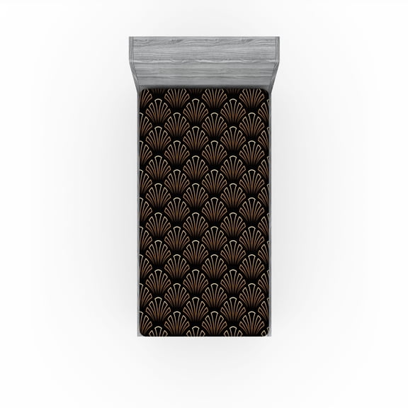 Ambesonne Art Deco Fitted Sheet, Shell Shapes Geometric Art, Twin Size, Brown Black and Ecru
