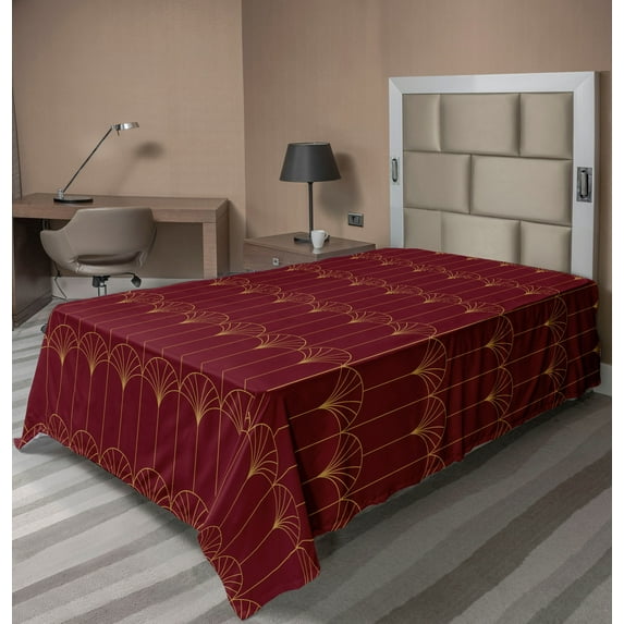 Ambesonne Art Deco Flat Bedding Sheet Soft Top Sheet, Burgundy Vintage Motif, Twin, Burgundy and Sand Brown