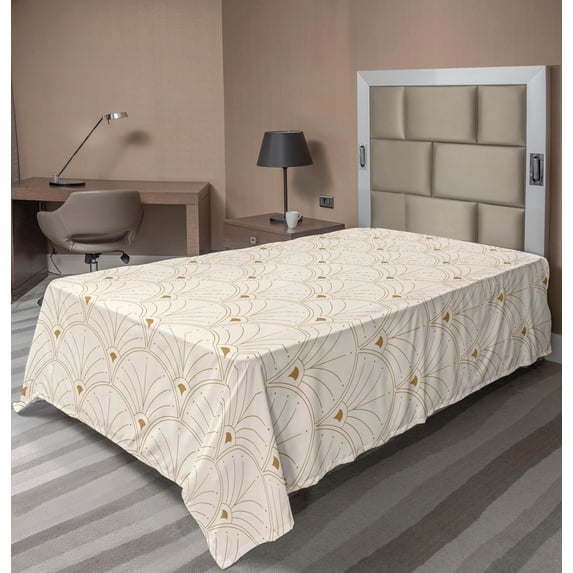 Ambesonne Art Deco Flat Bedding Sheet Soft Top Sheet, Eggshell Classic Scales, Twin, Eggshell and Sand Brown