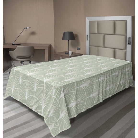 Ambesonne Art Deco Flat Sheet, Green Geometric Circles, Twin Size, Pale Green and White