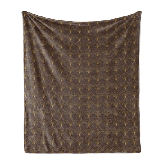 Ambesonne Art Deco Fleece Throw Blanket Dark Brown Vintage Shells 50"x70" Dark Brown Sand Brown