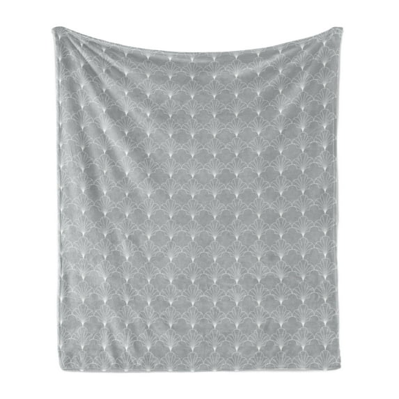 Ambesonne Art Deco Fleece Throw Blanket Grey White Vintage Shells 70"x90" Grey and White