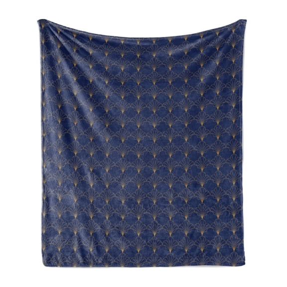 Ambesonne Art Deco Fleece Throw Blanket Navy Vintage Line Shells 60"x80" Navy Blue and Sand Brown