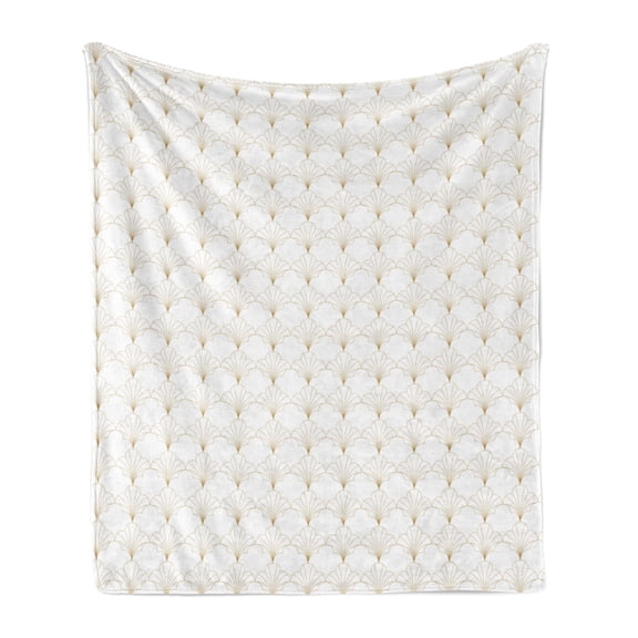 Ambesonne Art Deco Fleece Throw Blanket Off White Vintage Shells 50"x60" Off White and Sand Brown