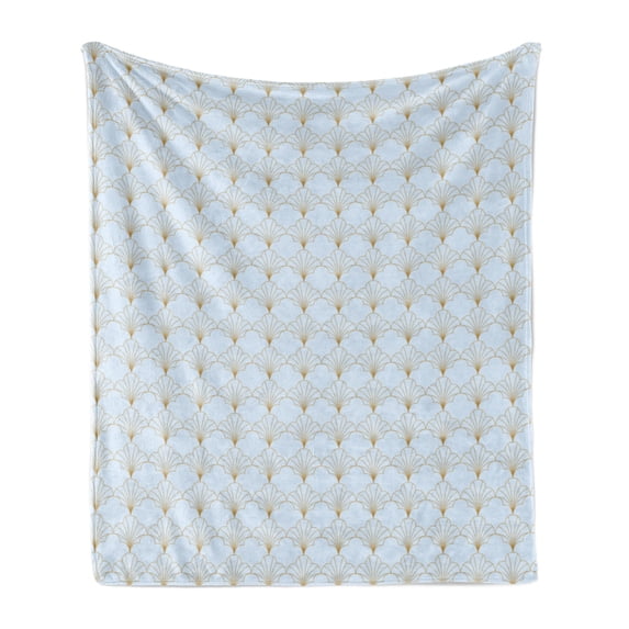 Ambesonne Art Deco Fleece Throw Blanket Pale Blue Vintage Shells 50"x70" Pale Blue and Sand Brown