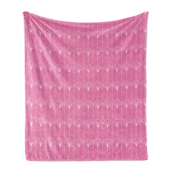 Ambesonne Art Deco Fleece Throw Blanket Pink Simple Vintage Motif 50"x70" Pink and White