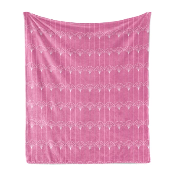 Ambesonne Art Deco Fleece Throw Blanket Pink Simple Vintage Motif 70"x90" Pink and White