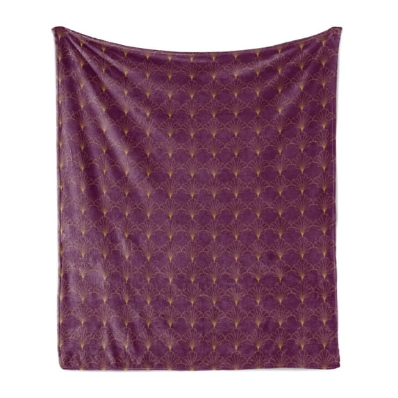Ambesonne Art Deco Fleece Throw Blanket Plum Vintage Line Shells 50"x60" Plum and Sand Brown